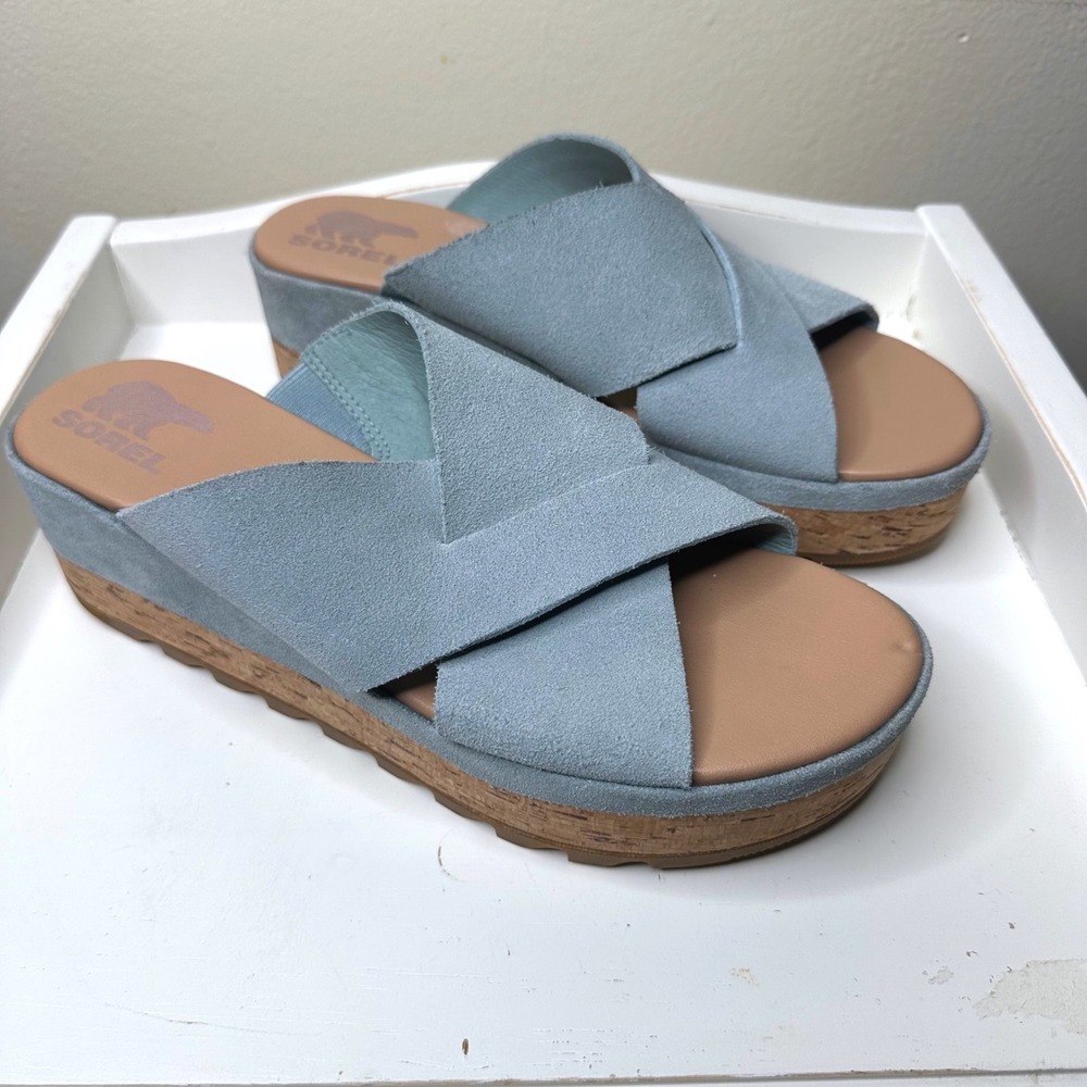 Sorel Cameron Flatform Sandal Crushed Blue Sea Salt size 9.5